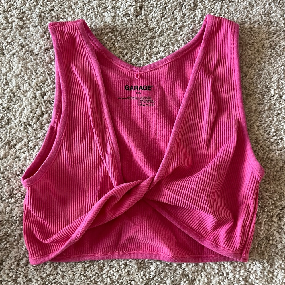 Garage Pink Ribbed Twist Crop Tank